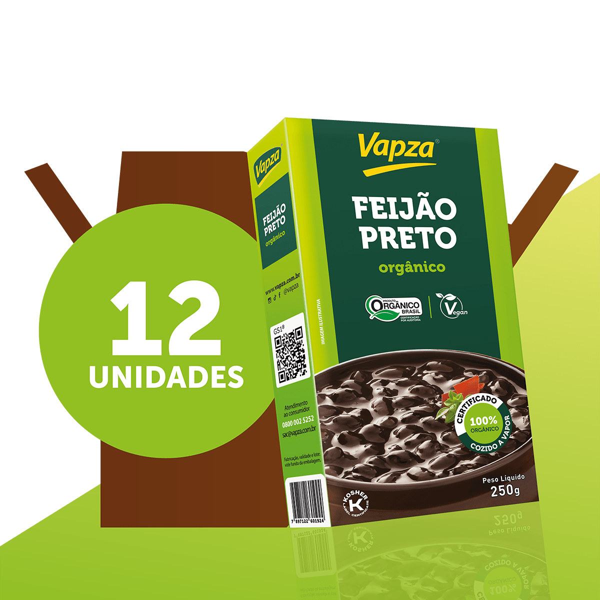 Kit 12 Feijões Preto Orgânicos 250G Vapza